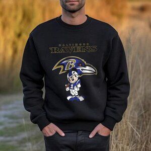 Funny Disney Mickey Ravens Sweatshirt Retro NFL Crewneck Baltimore Football F 79
